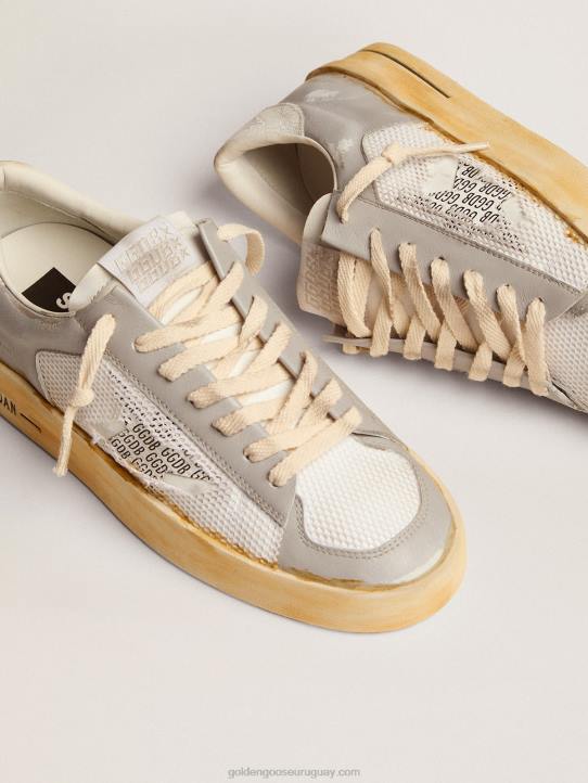 mujer zapatillas stardan con estrella de piel blanca con estampado ggdb y refuerzo del talón de piel craquelada blancaGolden Goose 02H6128