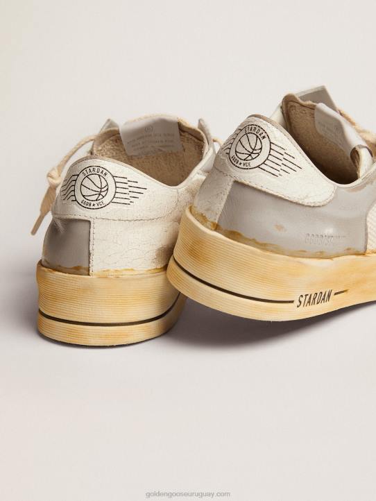 mujer zapatillas stardan con estrella de piel blanca con estampado ggdb y refuerzo del talón de piel craquelada blancaGolden Goose 02H6128