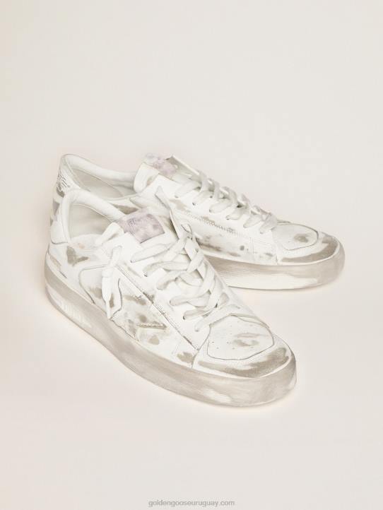 mujer zapatillas stardan de piel blanca con tratamiento desgastadoGolden Goose 02H6254