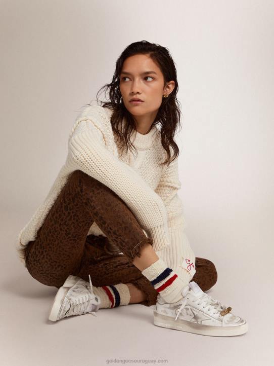 mujer zapatillas stardan de piel blanca con tratamiento desgastadoGolden Goose 02H6254