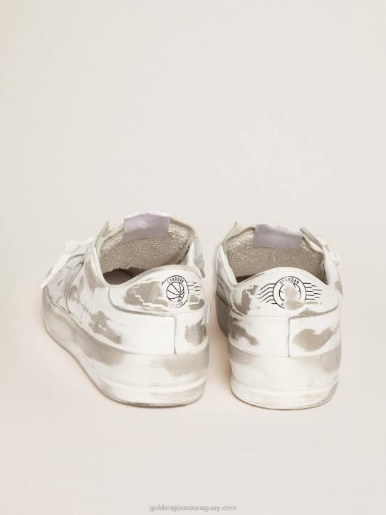 mujer zapatillas stardan de piel blanca con tratamiento desgastadoGolden Goose 02H6254