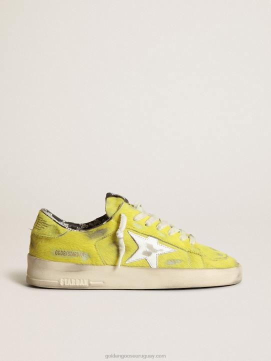 mujer zapatillas stardan de piel de potro amarillo flúor con estrella de piel blancaGolden Goose 02H688
