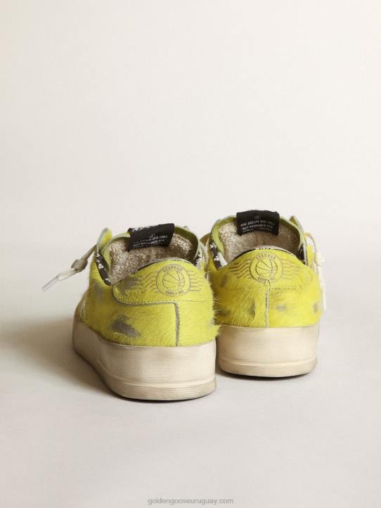 mujer zapatillas stardan de piel de potro amarillo flúor con estrella de piel blancaGolden Goose 02H688