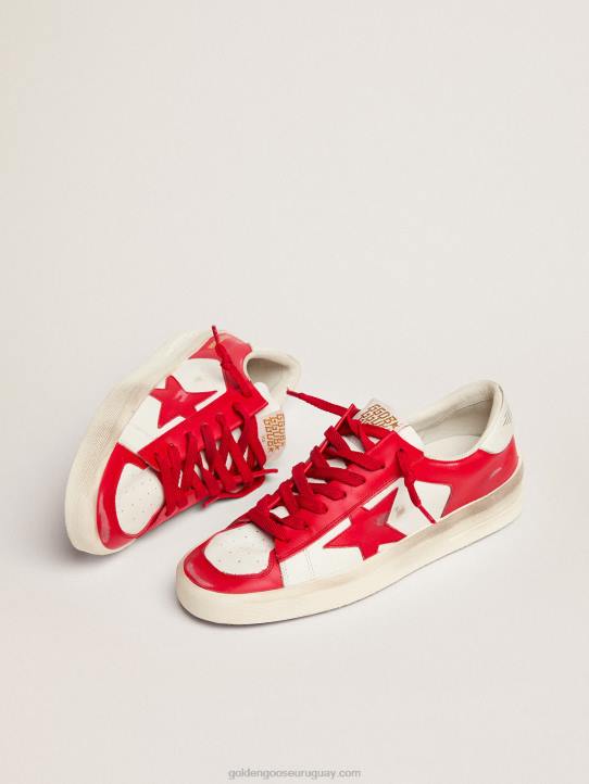 mujer zapatillas stardan de piel roja y blancaGolden Goose 02H699