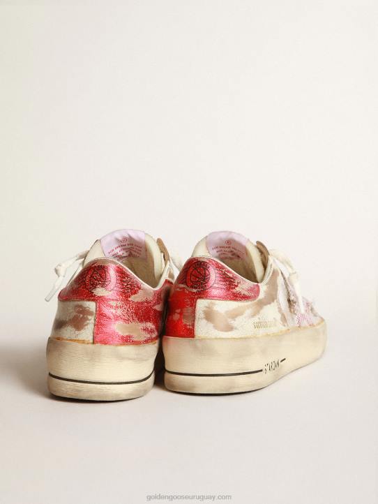 mujer zapatillas stardan lab de piel blanca y malla con estrella de piel laminada rojaGolden Goose 02H6247