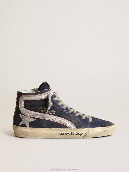 mujer Zapatillas deportivas slide ltd de nailon azul con estrella y flash de piel plateada metalizadaGolden Goose 02H6269