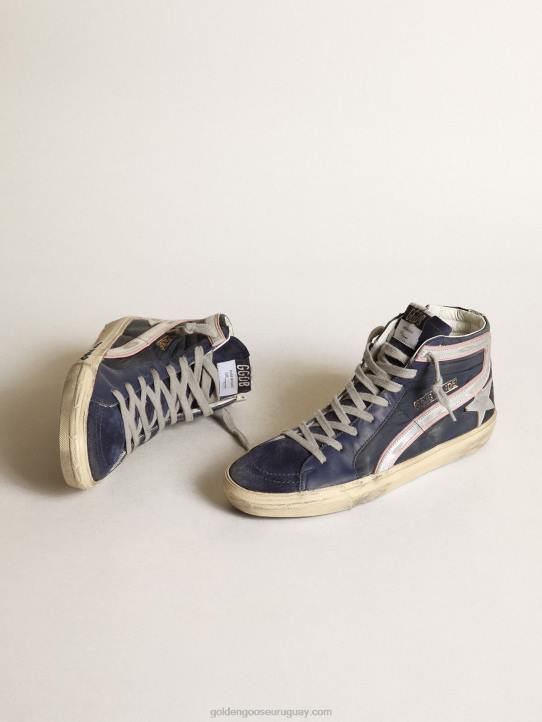 mujer Zapatillas deportivas slide ltd de nailon azul con estrella y flash de piel plateada metalizadaGolden Goose 02H6269