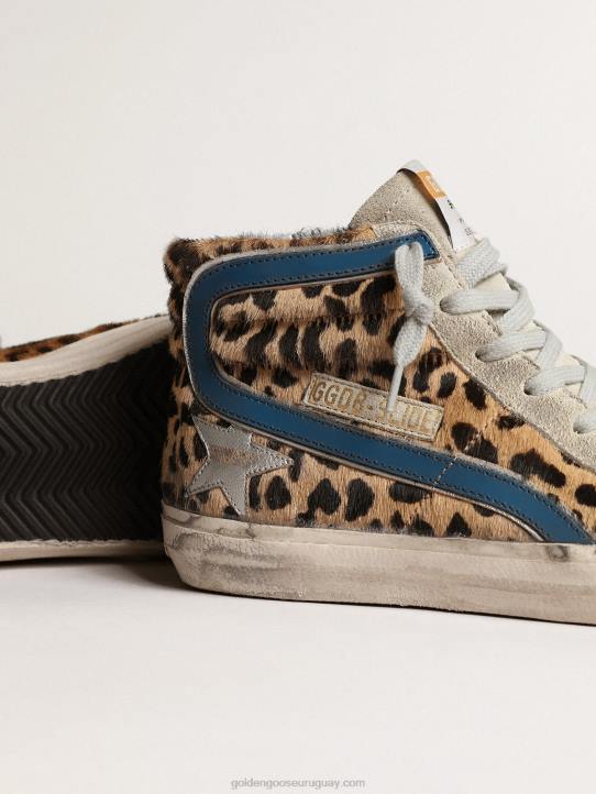 mujer chanclas de piel de potro con estampado de leopardo y estrella de piel metalizadaGolden Goose 02H625