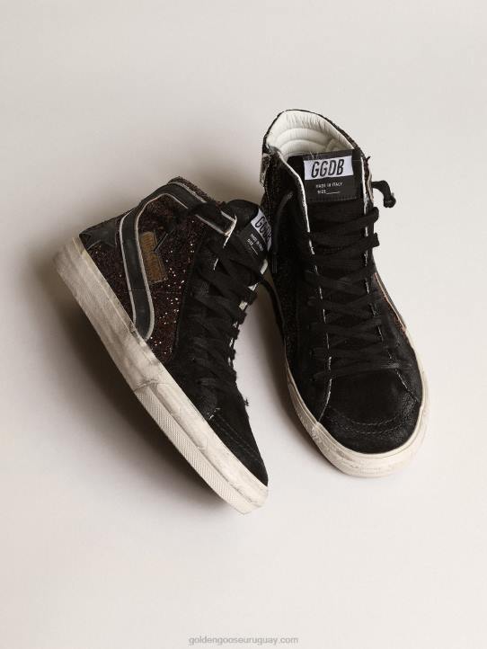 mujer chanclas en purpurina marrón con estrella de piel negra y flashGolden Goose 02H6181