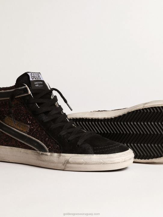 mujer chanclas en purpurina marrón con estrella de piel negra y flashGolden Goose 02H6181