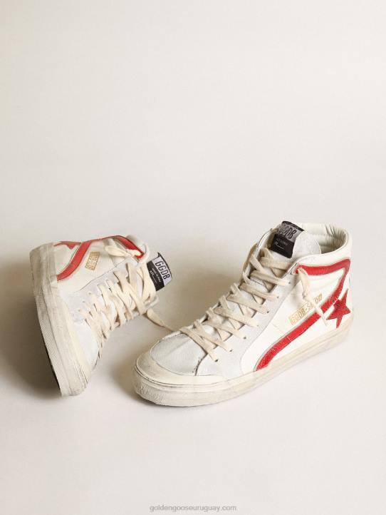 mujer diapositiva con una estrella de cuero laminado rojo y flashGolden Goose 02H6187