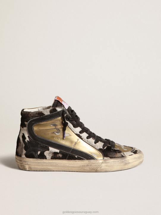 mujer slide lab de piel de potro con estampado de cebra y aplicaciones doradasGolden Goose 02H6209