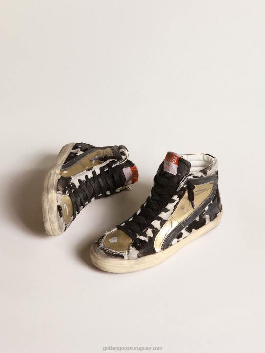 mujer slide lab de piel de potro con estampado de cebra y aplicaciones doradasGolden Goose 02H6209