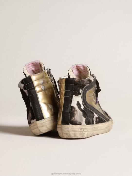 mujer slide lab de piel de potro con estampado de cebra y aplicaciones doradasGolden Goose 02H6209