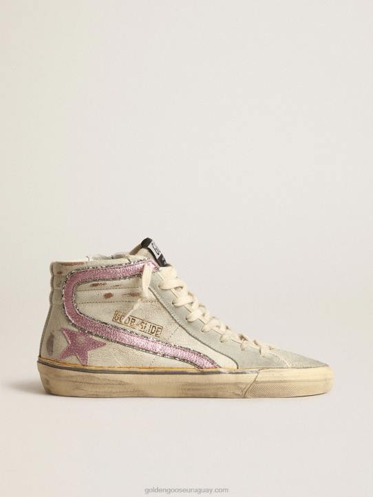 mujer slide ltd en beige con estrella de cuero metalizado rosa y flashGolden Goose 02H6283