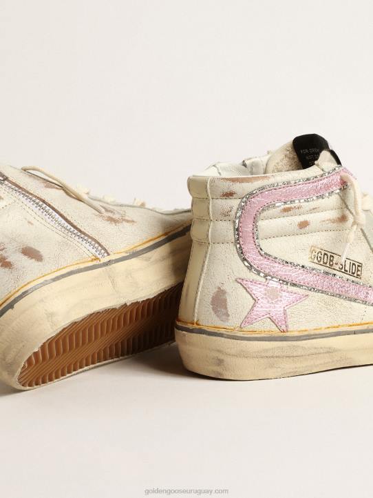 mujer slide ltd en beige con estrella de cuero metalizado rosa y flashGolden Goose 02H6283