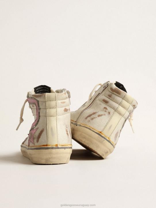 mujer slide ltd en beige con estrella de cuero metalizado rosa y flashGolden Goose 02H6283