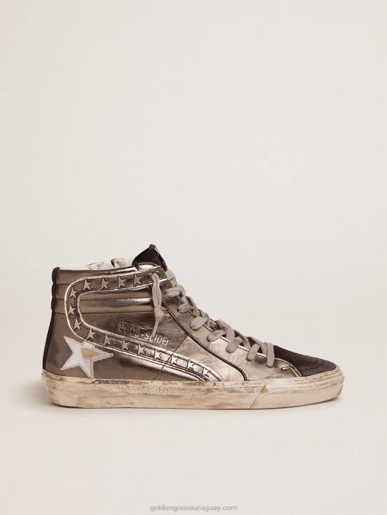 mujer zapatillas deportivas con empeine de piel laminada plateada y tachuelas en forma de estrellaGolden Goose 02H6108