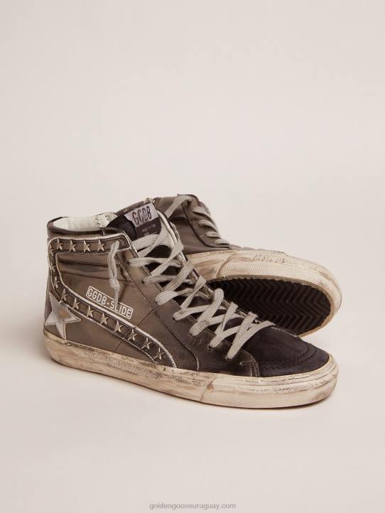 mujer zapatillas deportivas con empeine de piel laminada plateada y tachuelas en forma de estrellaGolden Goose 02H6108