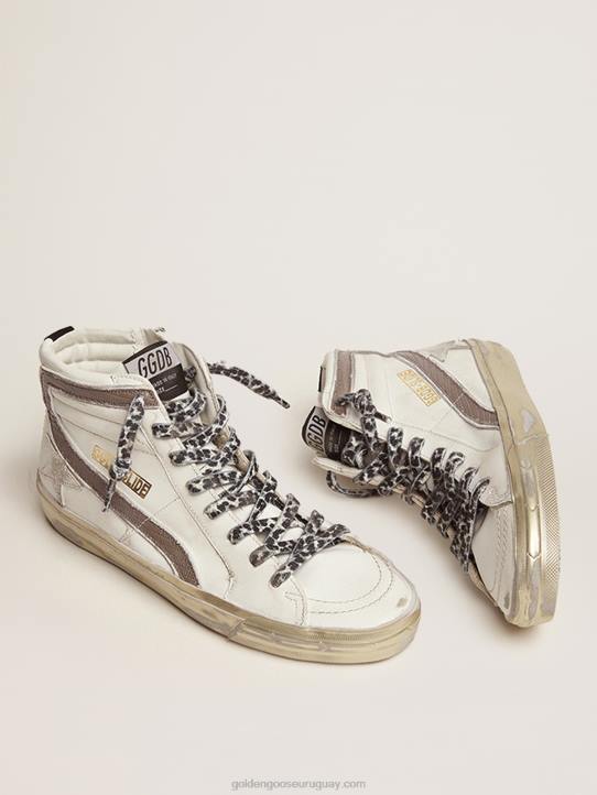 mujer zapatillas deportivas slide con estrella de ante blanco y flash de piel con estampado de lagarto gris tórtolaGolden Goose 02H6114
