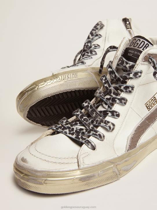 mujer zapatillas deportivas slide con estrella de ante blanco y flash de piel con estampado de lagarto gris tórtolaGolden Goose 02H6114
