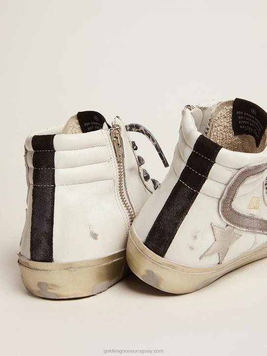 mujer zapatillas deportivas slide con estrella de ante blanco y flash de piel con estampado de lagarto gris tórtolaGolden Goose 02H6114