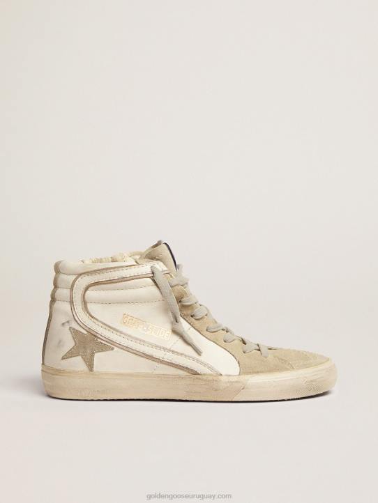 mujer zapatillas deportivas slide con estrella de ante gris hielo y flash de piel blancaGolden Goose 02H651