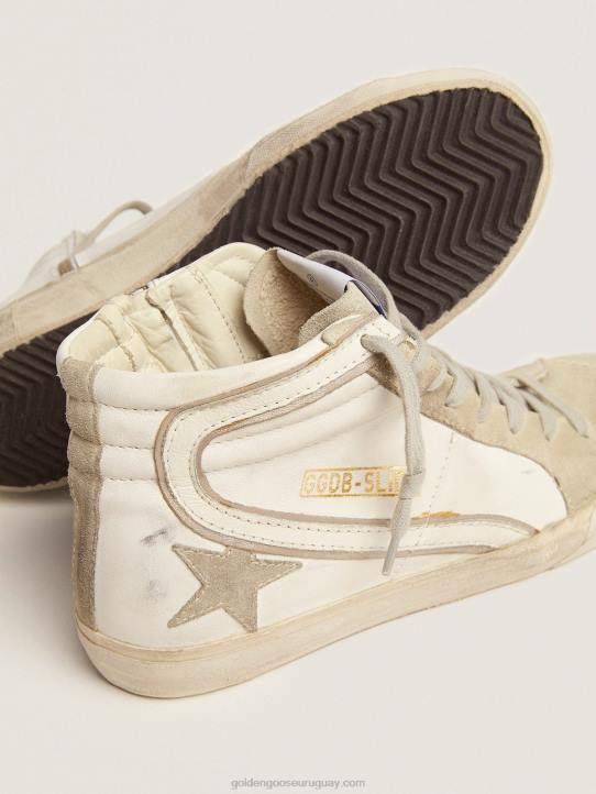 mujer zapatillas deportivas slide con estrella de ante gris hielo y flash de piel blancaGolden Goose 02H651