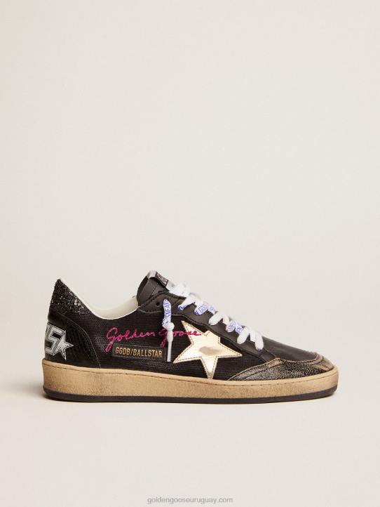 mujer Deportivas ball star de lona negra con estrella color platinoGolden Goose 02H6279