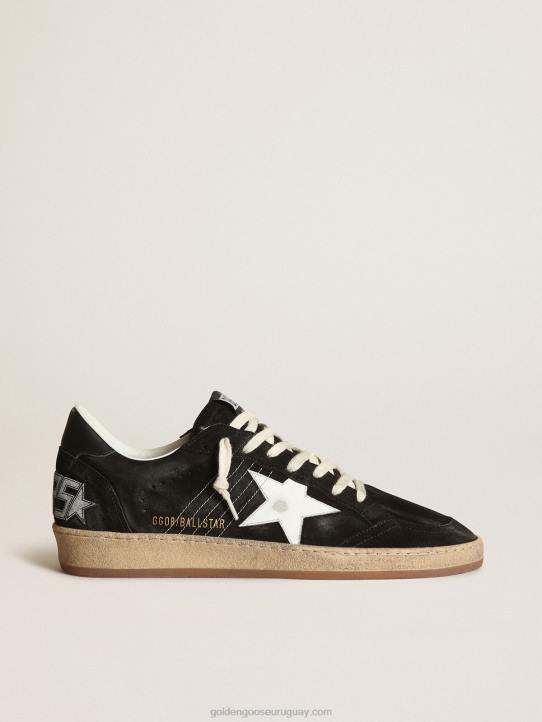mujer Zapatillas Ball Star de ante negro con estrella de piel blanca y refuerzo del talón de piel negraGolden Goose 02H619