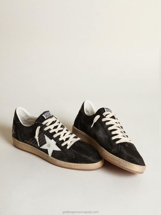 mujer Zapatillas Ball Star de ante negro con estrella de piel blanca y refuerzo del talón de piel negraGolden Goose 02H619