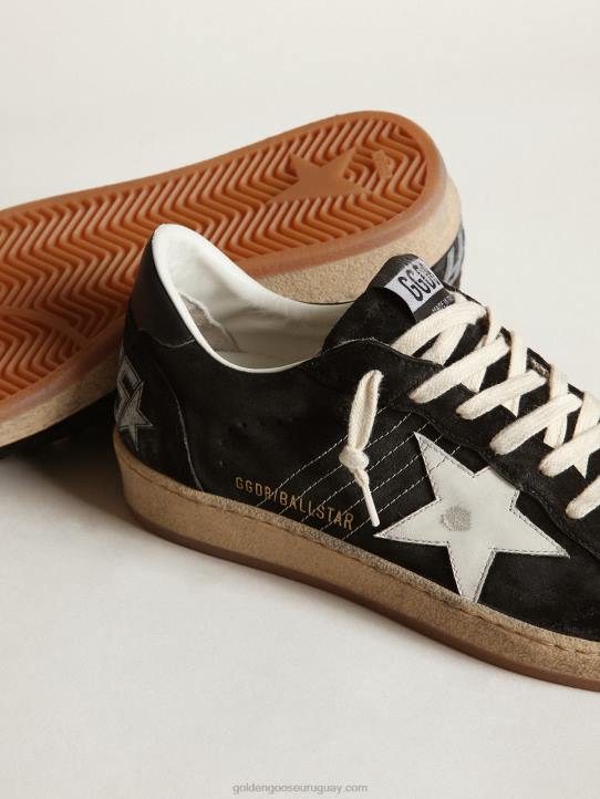 mujer Zapatillas Ball Star de ante negro con estrella de piel blanca y refuerzo del talón de piel negraGolden Goose 02H619