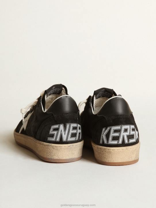 mujer Zapatillas Ball Star de ante negro con estrella de piel blanca y refuerzo del talón de piel negraGolden Goose 02H619