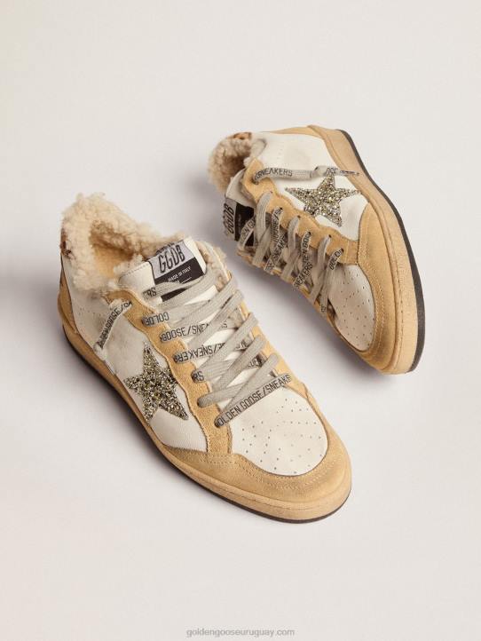 mujer Zapatillas deportivas ball star de napa con estrella de purpurina e interior de borregoGolden Goose 02H6133