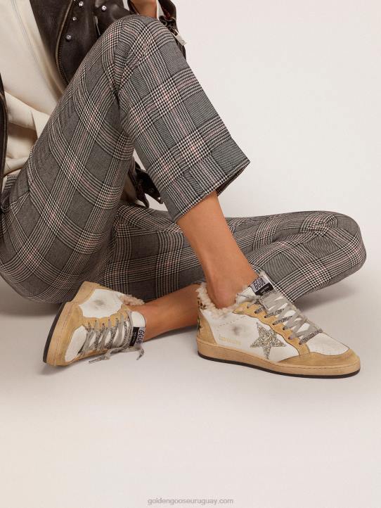 mujer Zapatillas deportivas ball star de napa con estrella de purpurina e interior de borregoGolden Goose 02H6133