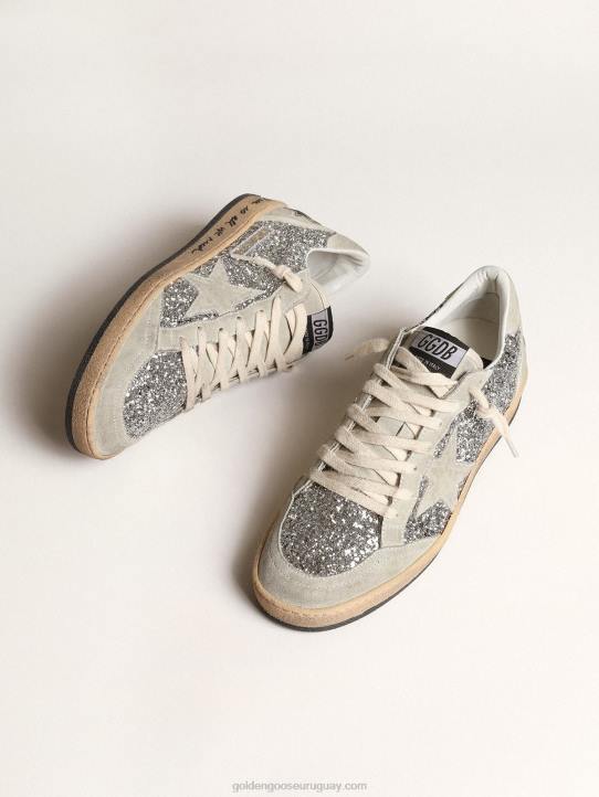 mujer estrella bola en purpurina plateada con inserciones de ante gris hieloGolden Goose 02H6233