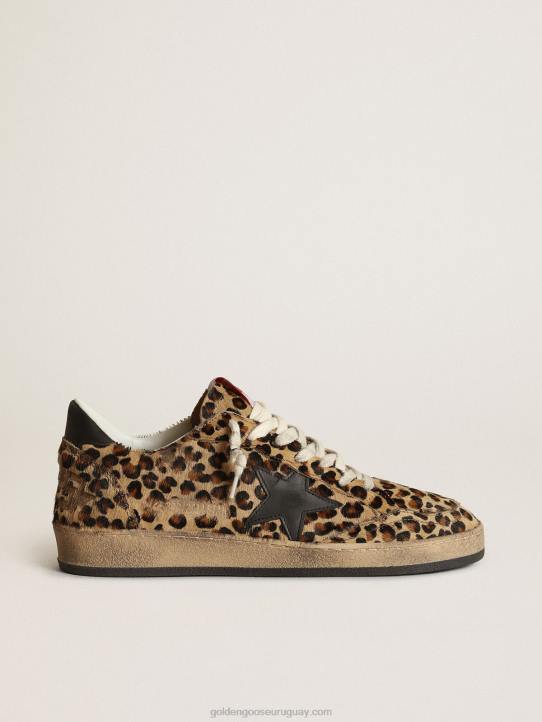 mujer estrella de bola de piel de potro con estampado de leo estrella de cuero negro y refuerzo en el talónGolden Goose 02H6268