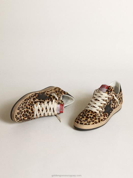 mujer estrella de bola de piel de potro con estampado de leo estrella de cuero negro y refuerzo en el talónGolden Goose 02H6268