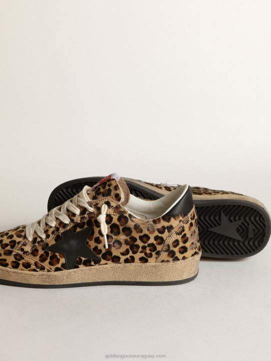 mujer estrella de bola de piel de potro con estampado de leo estrella de cuero negro y refuerzo en el talónGolden Goose 02H6268