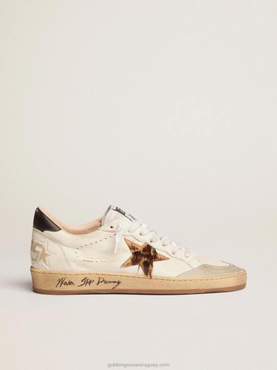mujer zapatillas ball star con estrella de piel de potro con estampado de leopardo y refuerzo del talón de piel negraGolden Goose 02H67