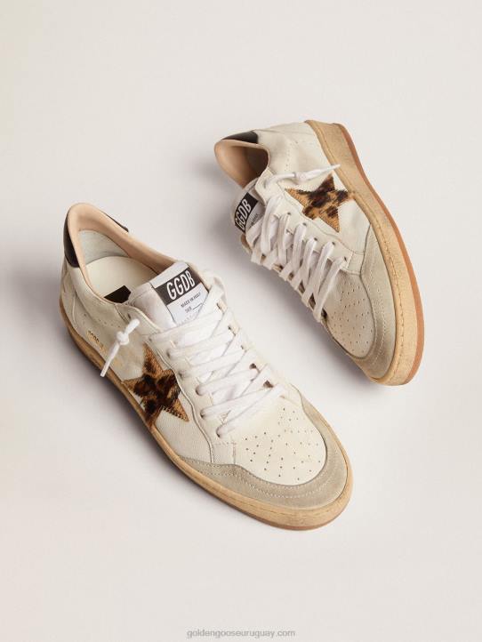 mujer zapatillas ball star con estrella de piel de potro con estampado de leopardo y refuerzo del talón de piel negraGolden Goose 02H67