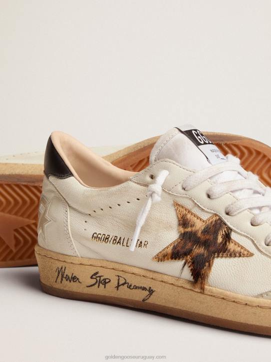 mujer zapatillas ball star con estrella de piel de potro con estampado de leopardo y refuerzo del talón de piel negraGolden Goose 02H67
