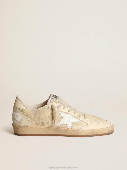 mujer zapatillas ball star de nailon blanco leche con estrella de piel blanca y refuerzo del talón de piel blancaGolden Goose 02H616