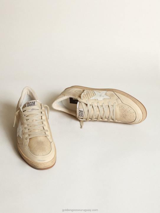 mujer zapatillas ball star de nailon blanco leche con estrella de piel blanca y refuerzo del talón de piel blancaGolden Goose 02H616