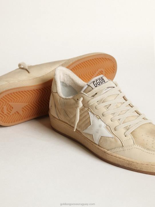 mujer zapatillas ball star de nailon blanco leche con estrella de piel blanca y refuerzo del talón de piel blancaGolden Goose 02H616