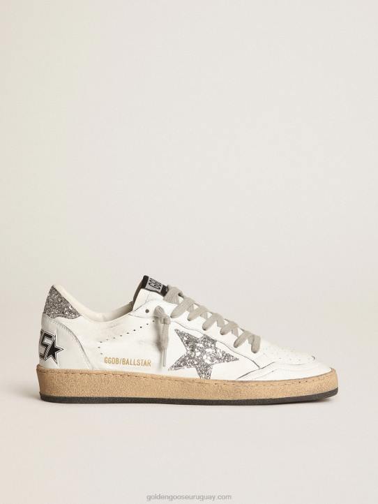 mujer zapatillas ball star de napa blanca con estrella plateada brillante y refuerzo en el talónGolden Goose 02H636