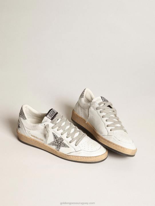 mujer zapatillas ball star de napa blanca con estrella plateada brillante y refuerzo en el talónGolden Goose 02H636