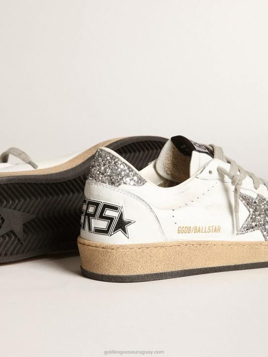 mujer zapatillas ball star de napa blanca con estrella plateada brillante y refuerzo en el talónGolden Goose 02H636