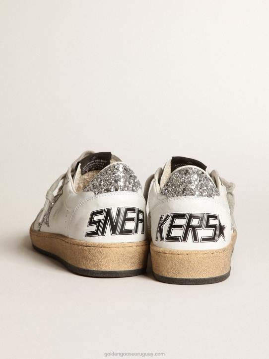 mujer zapatillas ball star de napa blanca con estrella plateada brillante y refuerzo en el talónGolden Goose 02H636