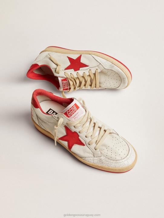 mujer zapatillas deportivas ball star blancas de piel con estrella roja y refuerzo en el talónGolden Goose 02H668